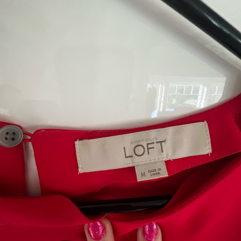 LOFT Red Ruffle Sleeve Mini Dress - Picture 2 of 3